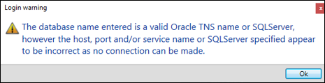 The database host, port or service name is incorrect error message